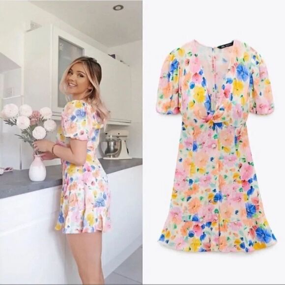 ZARA FLORAL PRINTED MINI DRESS - Picture 3 of 9